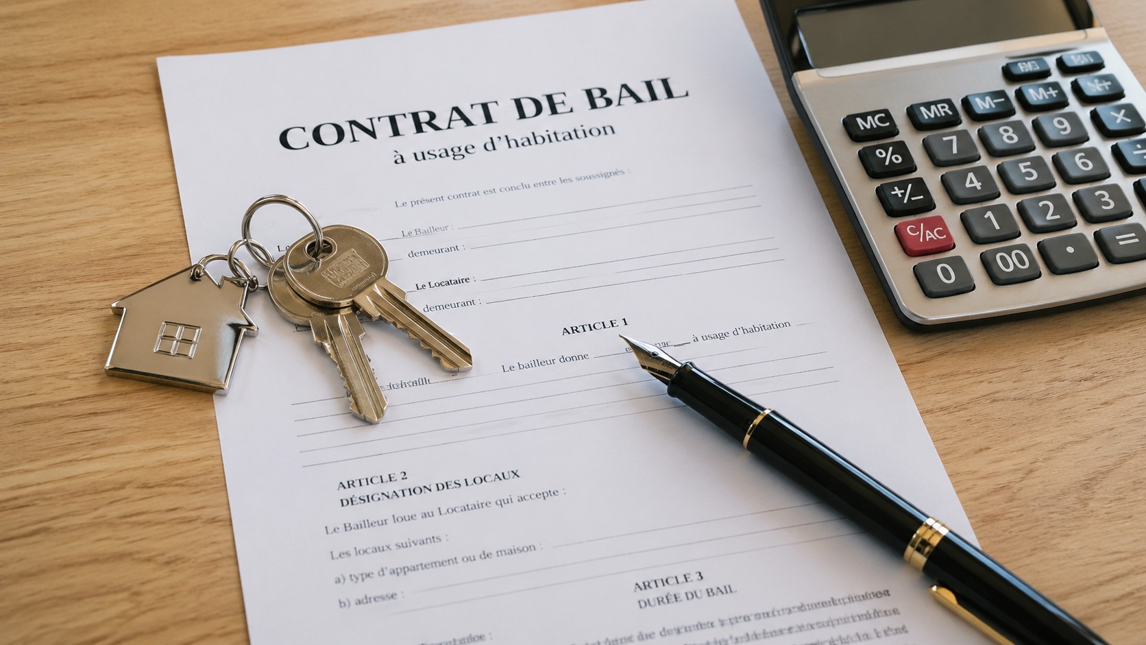 Contrat de bail mobilité avec clés d'appartement et stylo
